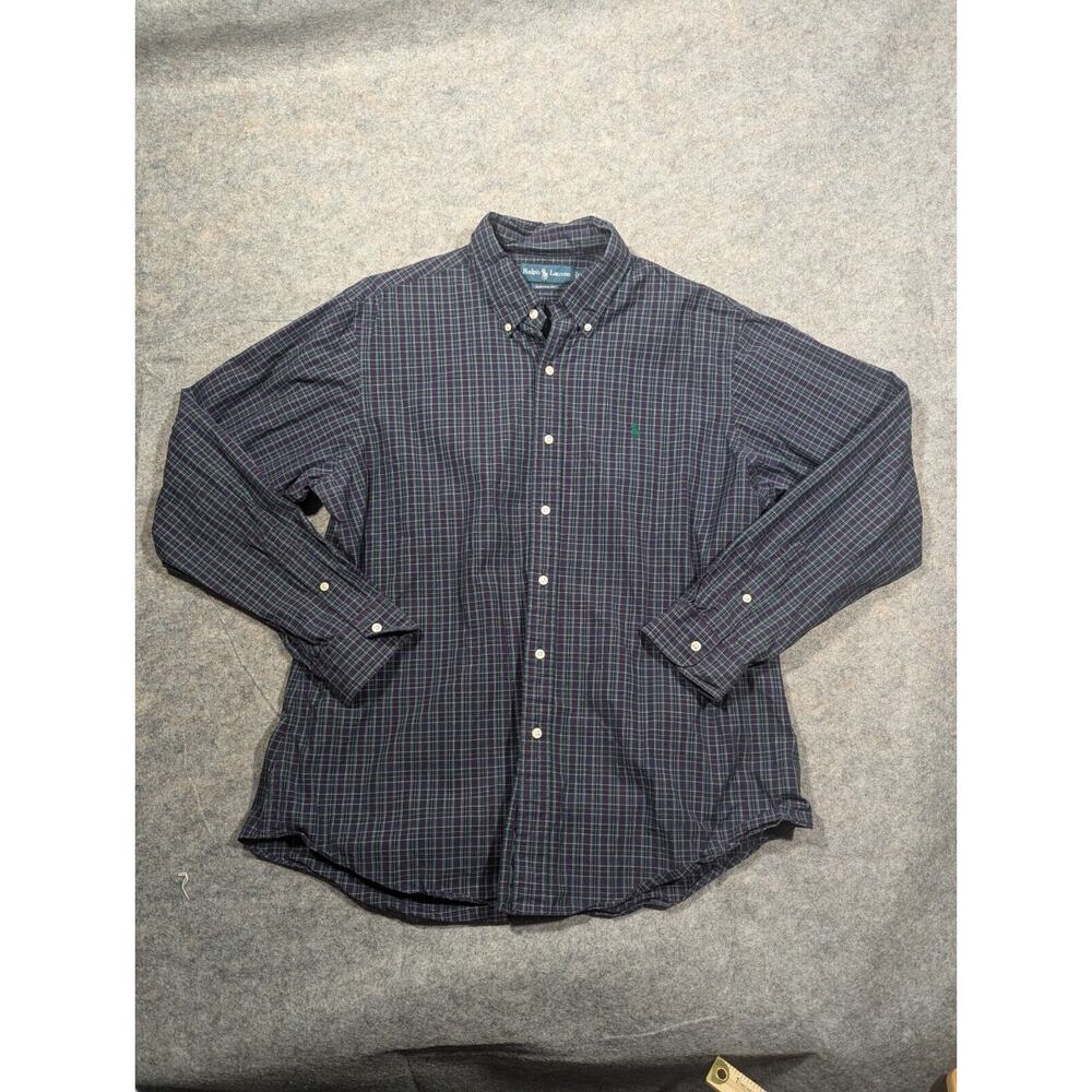 Vintage Ralph Lauren XL Purple Plaid Custom Fit Button Up Casual Shirt